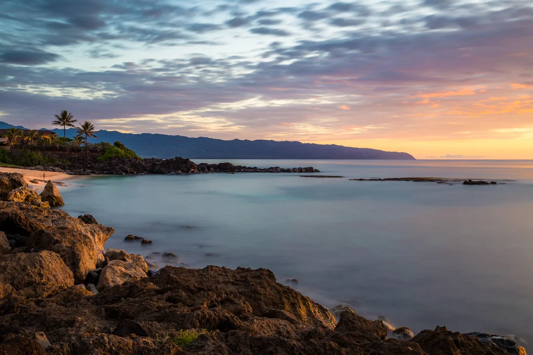 sunset view in three tables beach, Haleiwa, USA